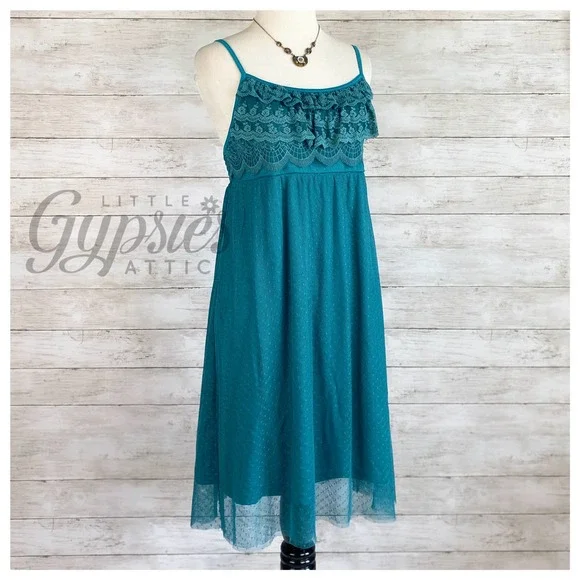 A'reve Teal Babydoll Tulle Tunic Slip Dress - Picture 2 of 10